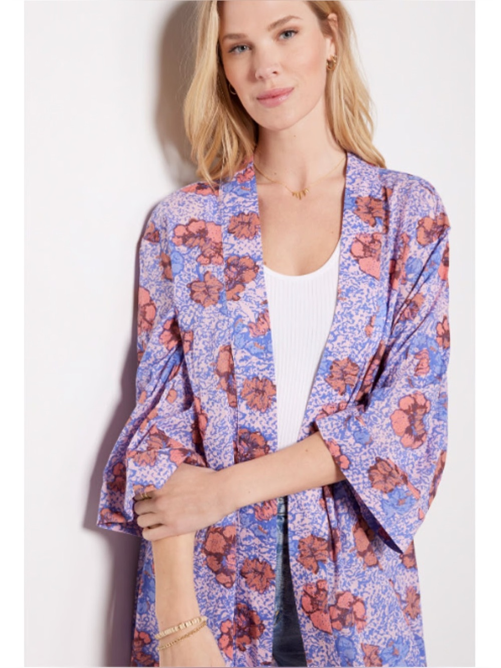 Cleobella XS/Small Zoya Duster Kimono Lavender Floral Organic Cotton